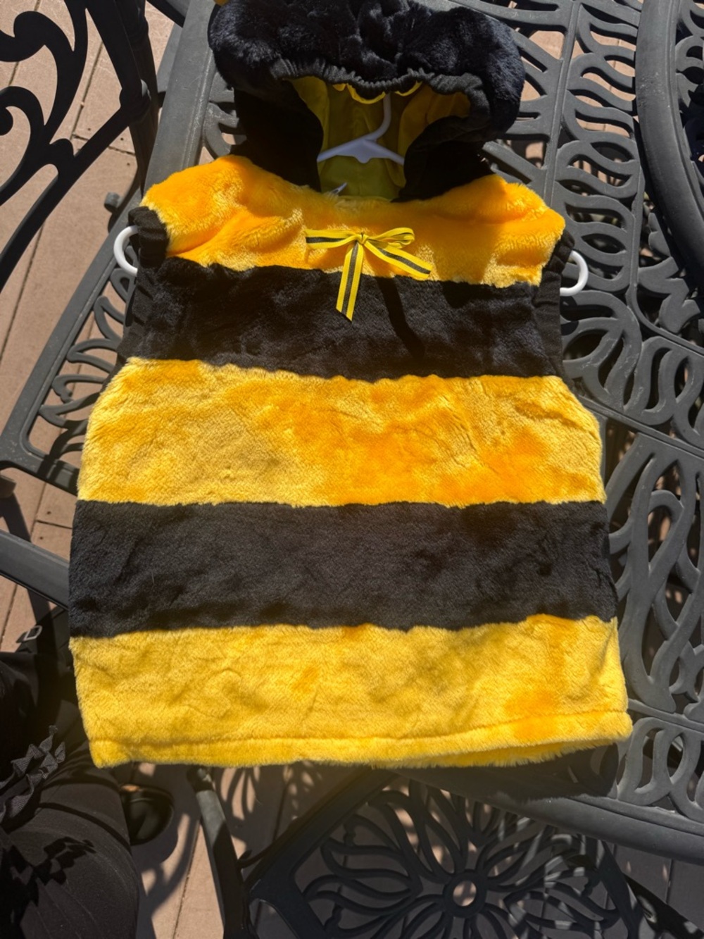 Yellow & Black Striped Fuzzy Hooded shirt costume size 10/12 EUL